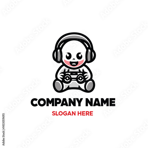 Cute baby playing video games