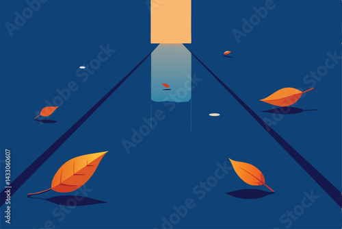 leaves drifting across flooded sidewalk .eps
