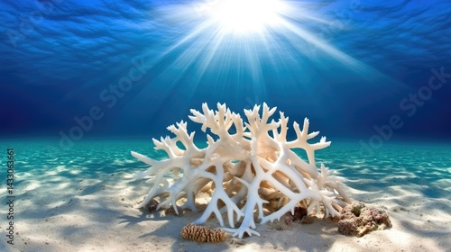 Fototapeta Naklejka Na Ścianę i Meble -  A once-thriving coral reef now bleached and lifeless