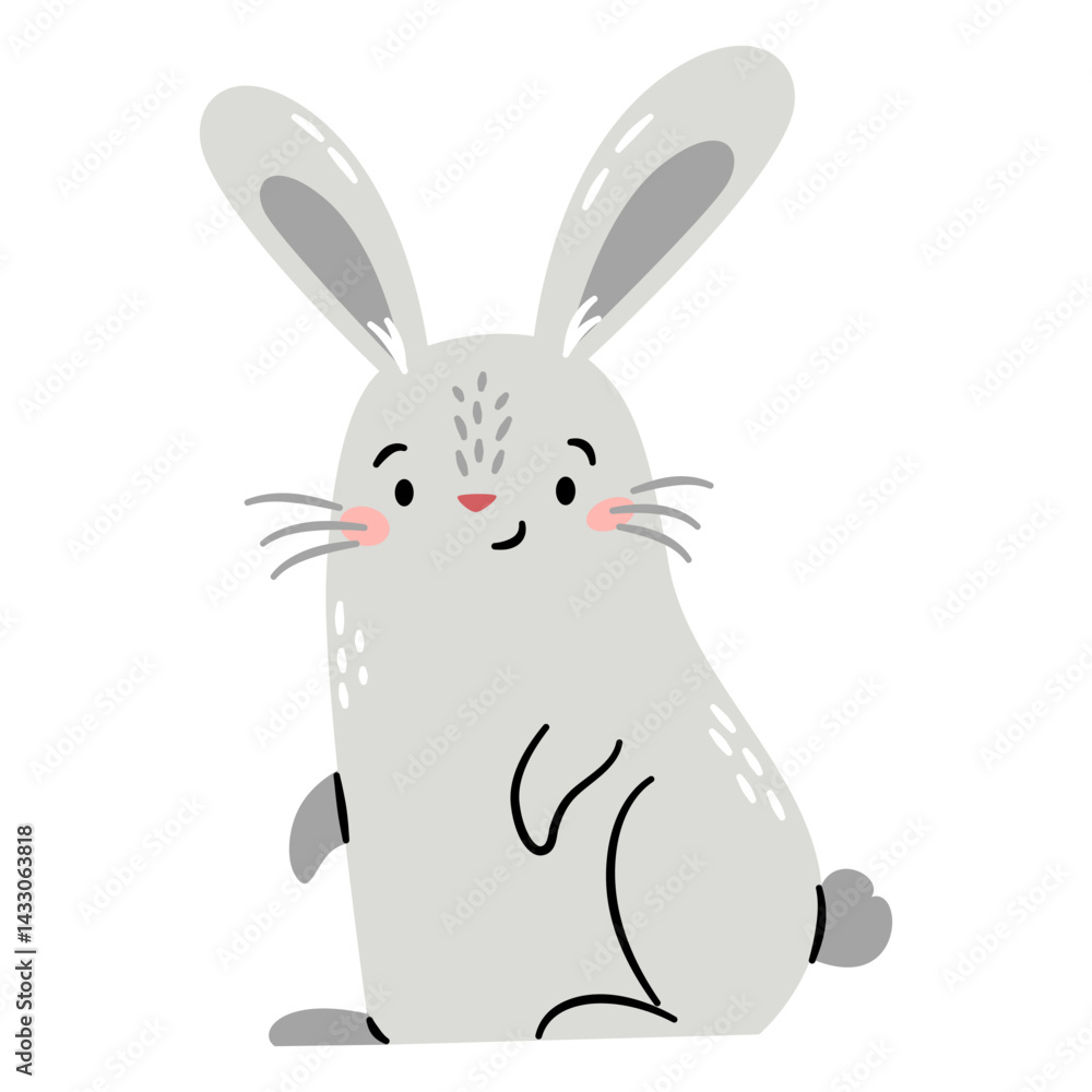 Fototapeta premium Flat vector illustration in a simple children's style. Cute rabbit on white background. Farm animals . Vector illustration