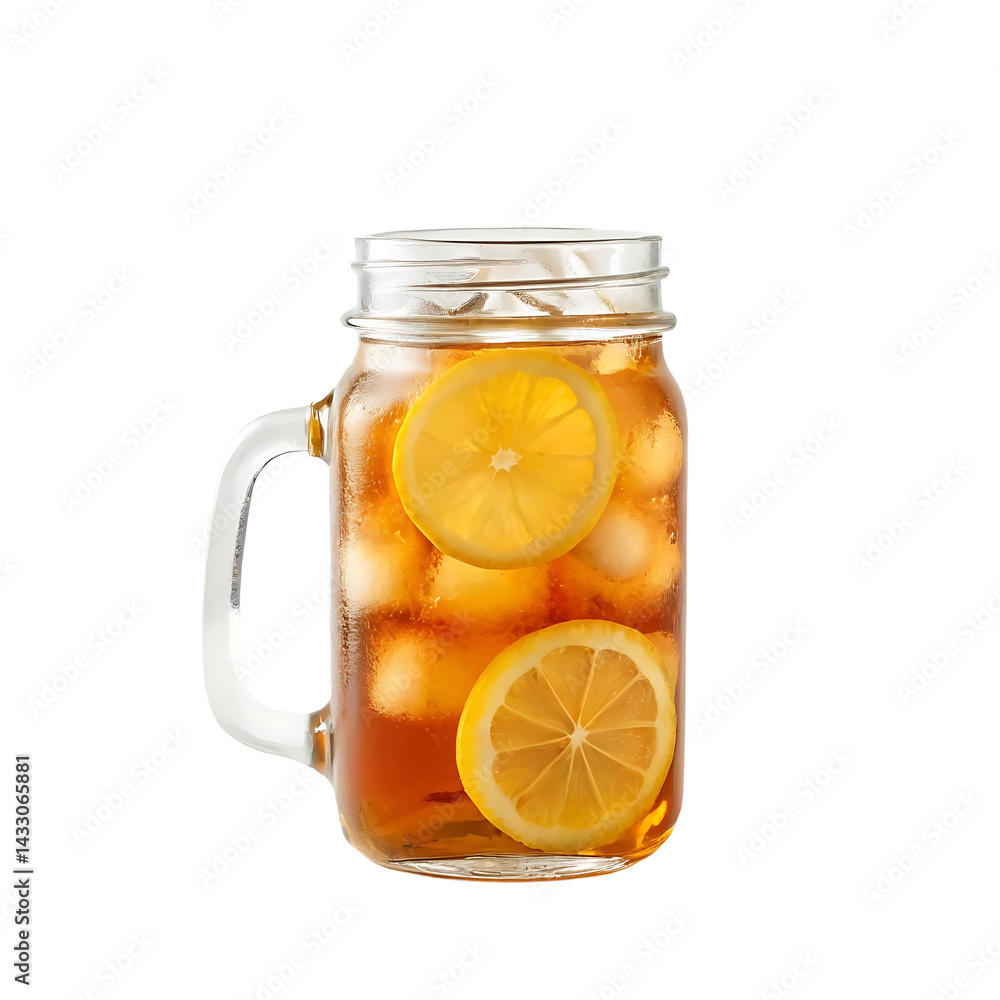 Refreshing Iced Tea with Lemon Slices in a Glass Jar PNG and transparent background Refreshing Iced Tea with Lemon Slices in a Glass Jar PNG and transparent background