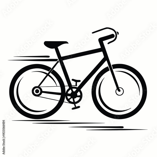 Black and White Bicycle Icon Silhouette, Isolated on White, Transportation Theme