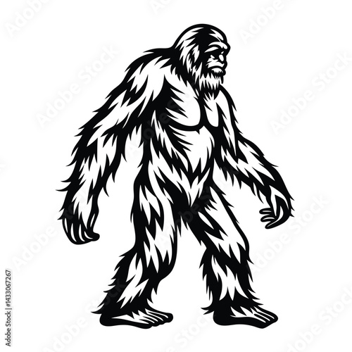 Silhouette of Walking Bigfoot | Cryptozoology Icon, Isolated Design