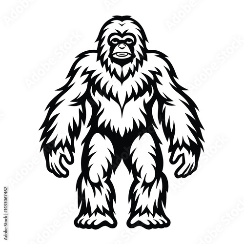 Standing Yeti Mascot | Monochrome Bigfoot Silhouette | Hairy Beast