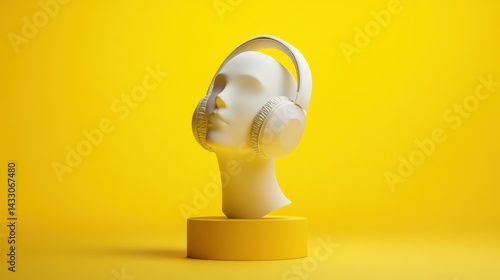 Head with headphones, bright background