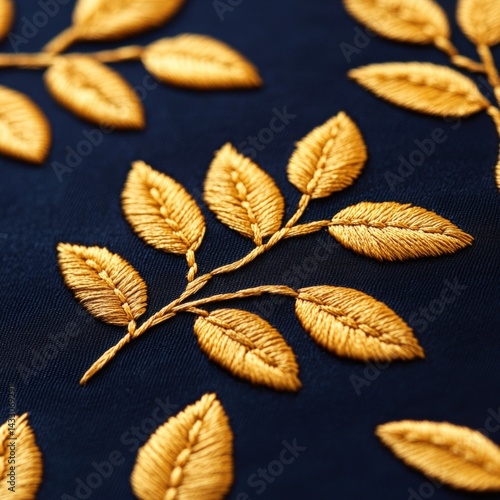 Gold leaf embroidered on navy blue cloth