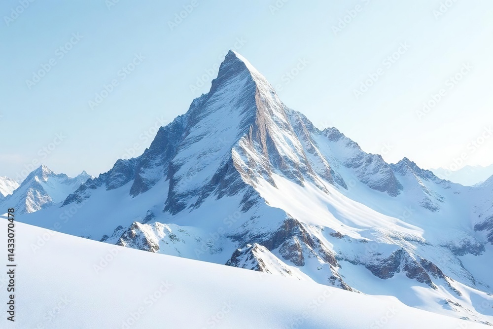 Obraz premium Snow-covered mountain peak against pristine white sky, outdoor, nature, summit