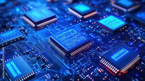 Wallpaper Mural Circuit board chips computing data, glowing, connecting for technology background Torontodigital.ca