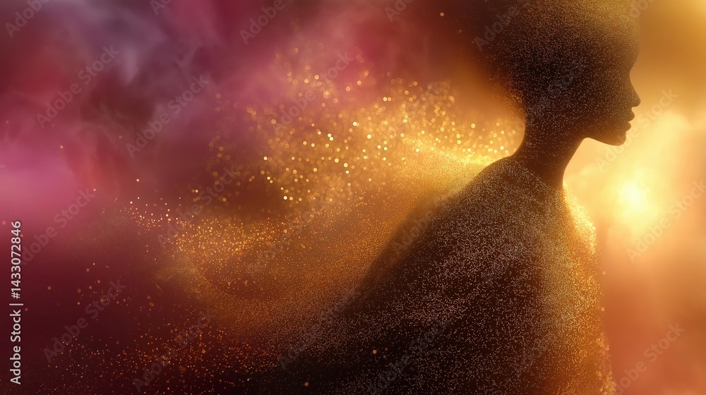 Digital art piece that appears to be a silhouette of a person's head and neck. the person is facing towards the right side of the image, with their head turned slightly to the left. Digital art piece that appears to be a silhouette of a person's head and neck. the person is facing towards the right side of the image, with their head turned slightly to the left.