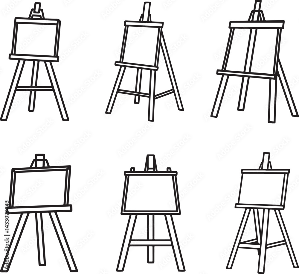 set of easel line art, black outline, vector and illustration, coloring book page line art drawing set of easel line art, black outline, vector and illustration, coloring book page line art drawing
