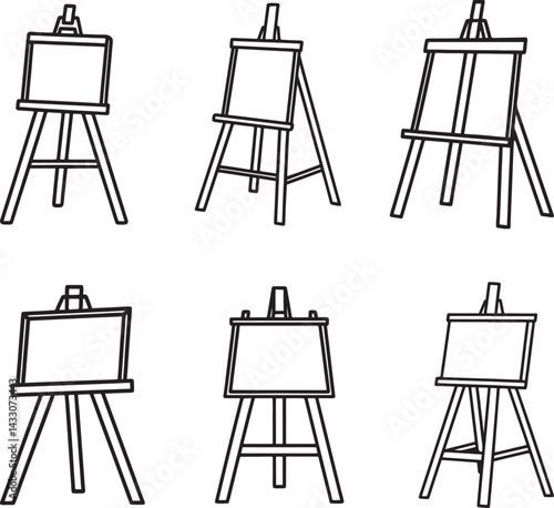 set of easel line art, black outline, vector and illustration, coloring book page line art drawing