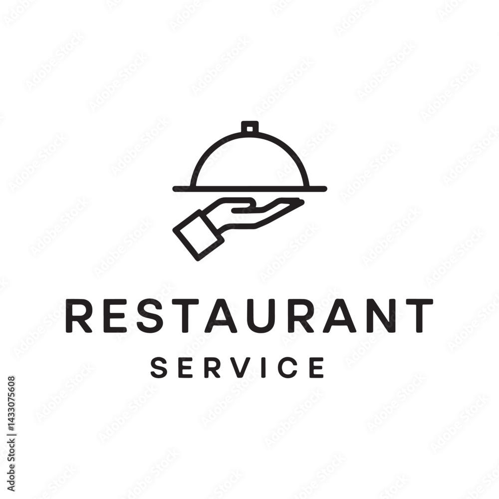 Serving food line icon, dinner and hotel services, hand holding cloche serving plate vector icon, vector graphics, Serving food line icon, dinner and hotel services, hand holding cloche serving plate vector icon, vector graphics,