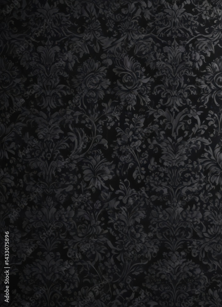 Intricate black damask, seamless floral vines , rococo, ornate Intricate black damask, seamless floral vines , rococo, ornate