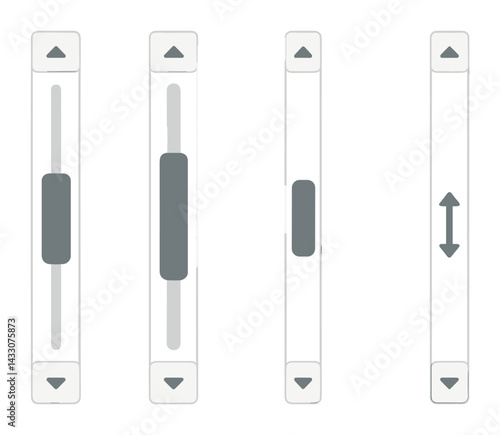User interface flat icon set – intuitive ui, scroll control, and navigation symbols for app design: scrollbar, arrows, slider, up button, down button, vertical scroll
