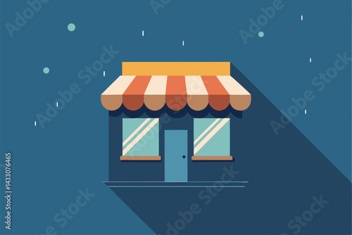 little shop awning flapping in rainy breeze .eps
