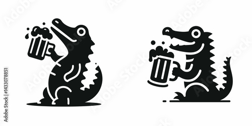 Alligator drinking beer. Funny Animal Vector Clip art. Reptile devouring ale an unusual wildlife brew beverage concept for fauna.