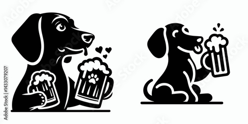 Dachshund Dog drinking beer. Funny Animal Vector Clip art. Wiener canine enjoying malt beverage novelty pet quaffing brew humor motif.