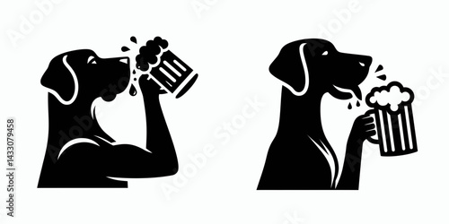 Great Dane Dog drinking beer. Funny Animal Vector Clip art. Large canine ingesting ale a boozing hound pet enjoying alcoholic beverage.