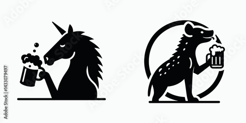 Horse drinking beer. Funny Animal Vector Clip art. Equine imbibing brew act cool refreshment humor lager beverage.