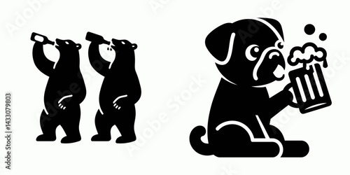 Polar Bear drinking beer. Funny Animal Vector Clip art. Arctic mammal imbibing ale a chilling wildlife beverage concept.
