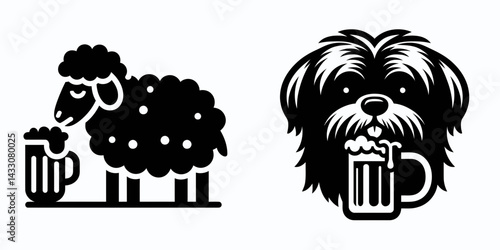 Sheep drinking beer. Funny Animal Vector Clip art. Woolly herbivore enjoying brew a humorous indulgence beverage concept.