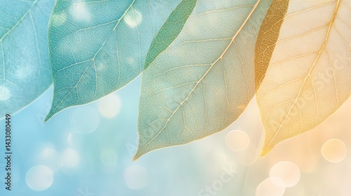 Obraz na płótnie Detailed Blue Leaf with Glowing Golden Veins on Dark Background in Macro Botanical Photography w salonie