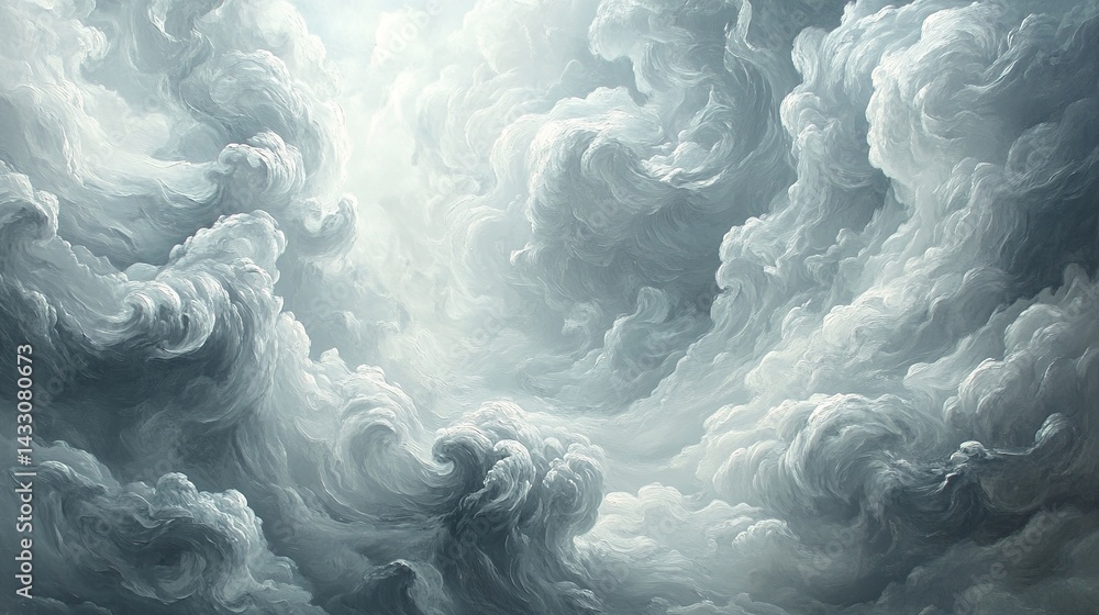 Swirling Gray Cloudscape with Bright Center and Textured Brushst Swirling Gray Cloudscape with Bright Center and Textured Brushst