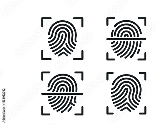Fingerprint security icons for biometric identification and privacy protection design
