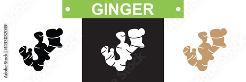Ginger icon.  Vector for websites, mobile interfaces, presentations, banner, visual branding etc. Vector illustration. isolated on white and black background. EPS 10