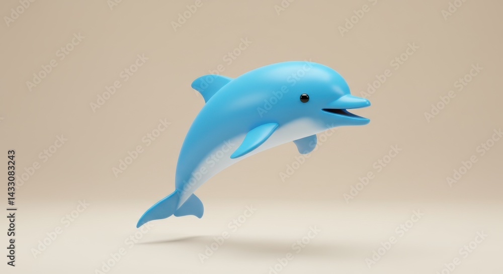 A light blue cartoon dolphin leaping against a neutral colored backdrop in a studio setting A light blue cartoon dolphin leaping against a neutral colored backdrop in a studio setting