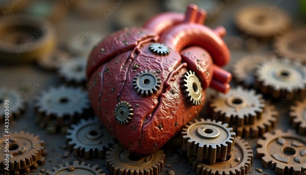 Naklejka premium Heart with Metal Gears Representing the Complexity of Autistic Emotions and Thought Processes