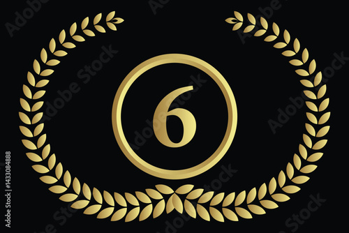 number 6 with laurel wreath icon, vector illustration.