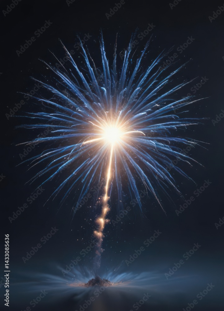 Obraz premium Isolated blue firework, explosive energy, atmospheric depth, sharp focus , explosion, design