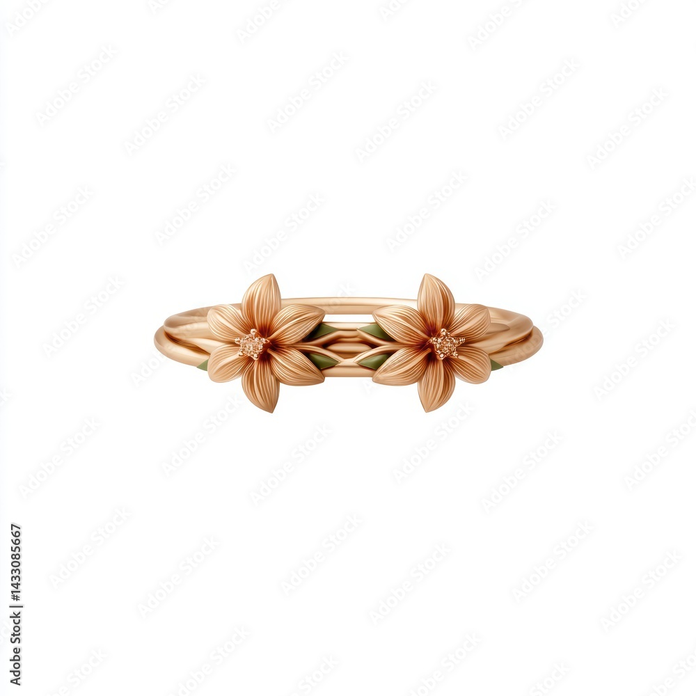Naklejka premium A delicate rose gold ring featuring floral motifs, symbolizing elegance and nature, perfect for special occasions.