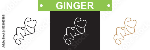 Ginger icon.  Vector for websites, mobile interfaces, presentations, banner, visual branding etc. Vector illustration. isolated on white and black background. EPS 10