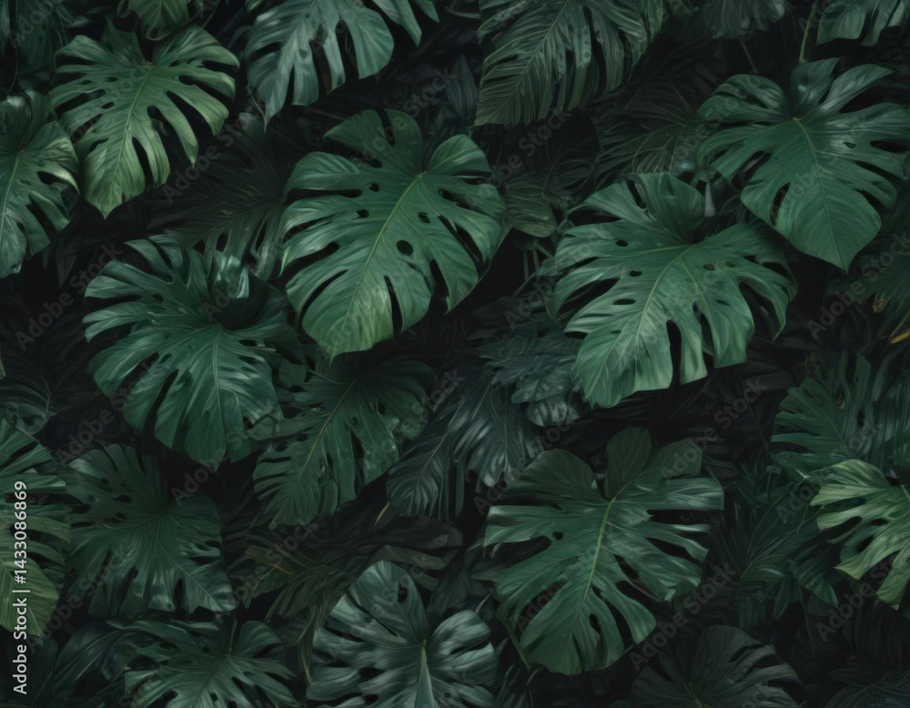 Luxurious dark green tropical leaf pattern, vibrant textures , palm, fern Luxurious dark green tropical leaf pattern, vibrant textures , palm, fern