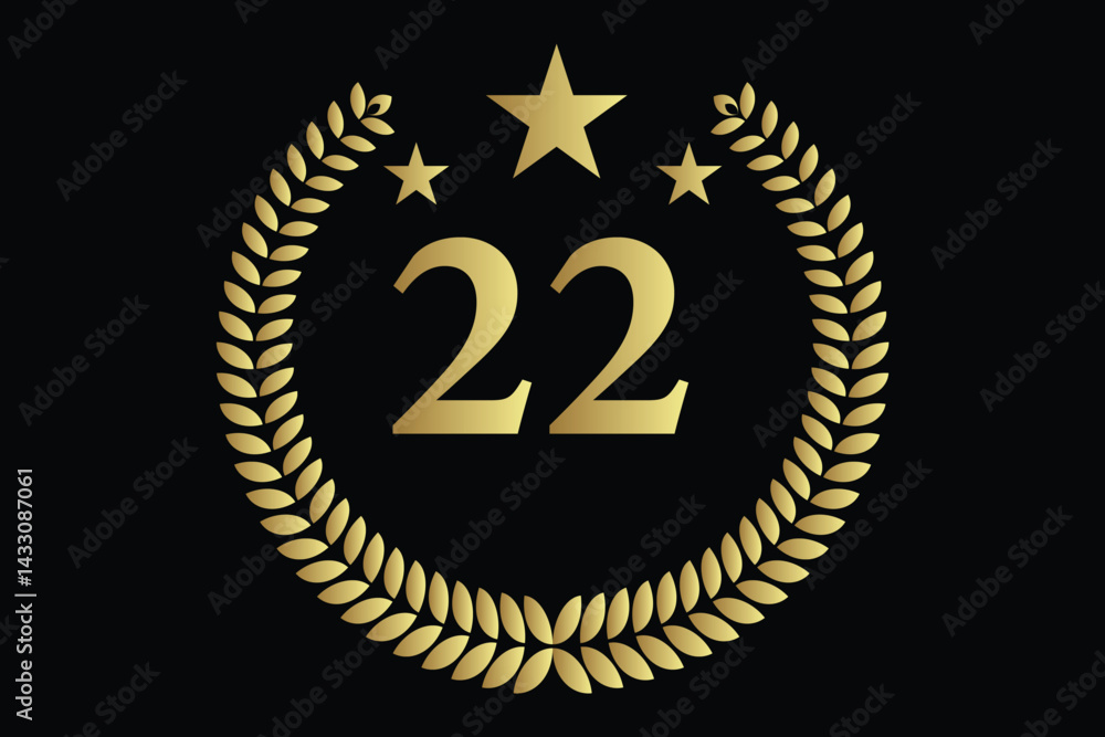 Fototapeta premium number 22 with laurel wreath icon, vector illustration.