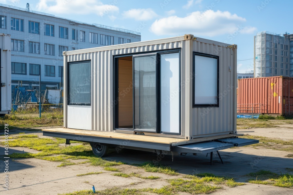 Mobile container office unit at construction site Mobile container office unit at construction site