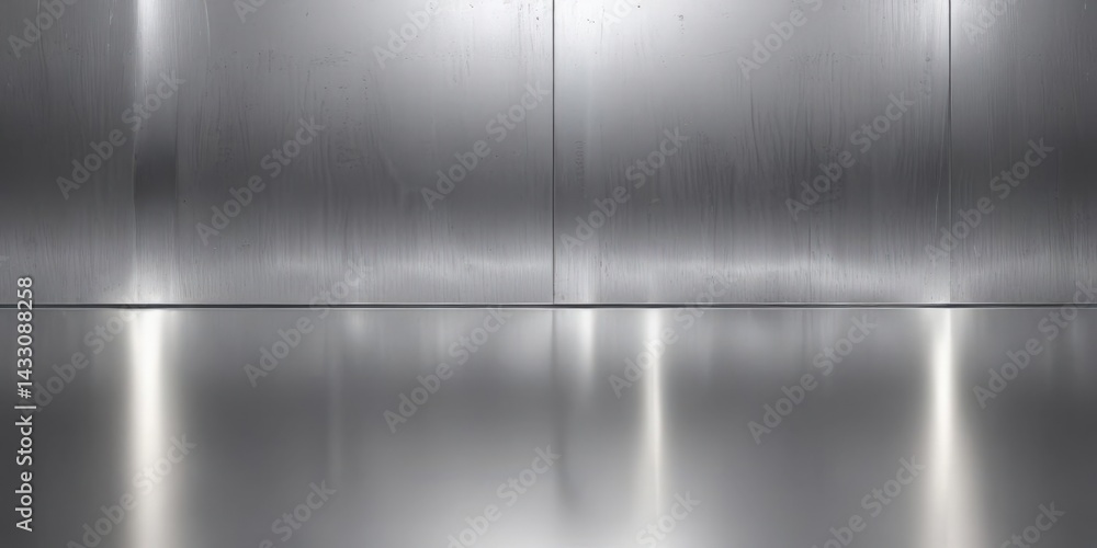 Fototapeta premium Mirror-like silver, intensely reflective, seamless metallic texture , light, backdrop