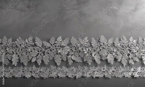 Shimmering silver leaf lace border, metallic texture, elegant design , filigree, sparkle