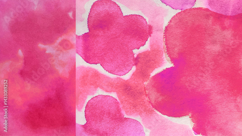 水彩で描いた花の絵、ピンク色の水彩で描いた背景イラスト、