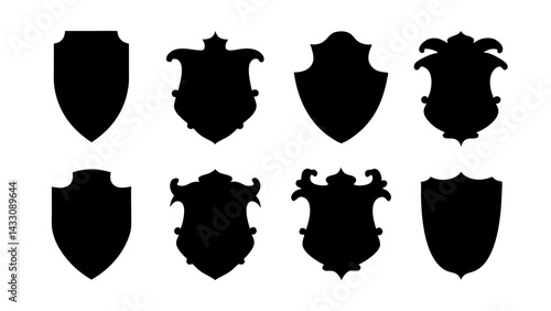 set of shield silhouette vector on tranparent background