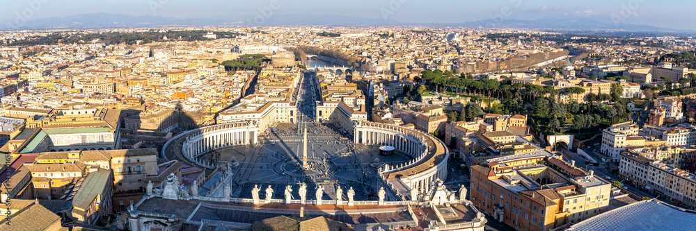 Rome Saint Peter's Square in Vatican panorama aerial view from above skyline in Italy