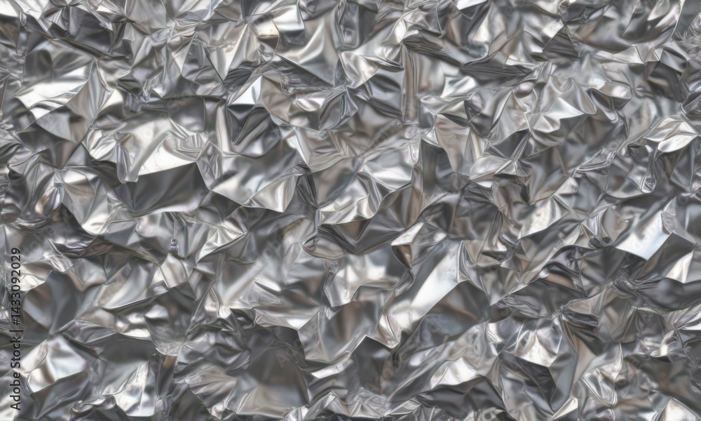 Crumpled silver foil, shimmering texture, metallic sheen, backdrop, glare Crumpled silver foil, shimmering texture, metallic sheen, backdrop, glare