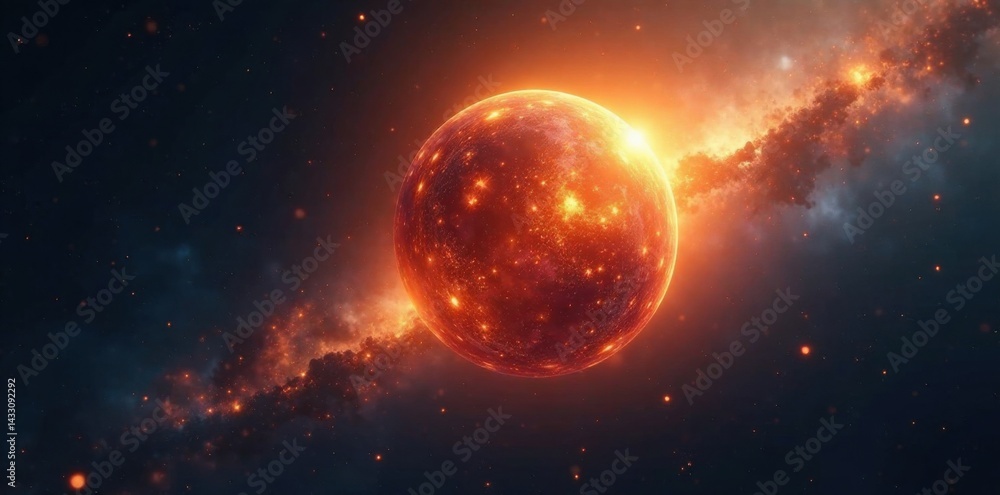 Glowing orb suspended in space with golden halo, luminous, abstract Glowing orb suspended in space with golden halo, luminous, abstract