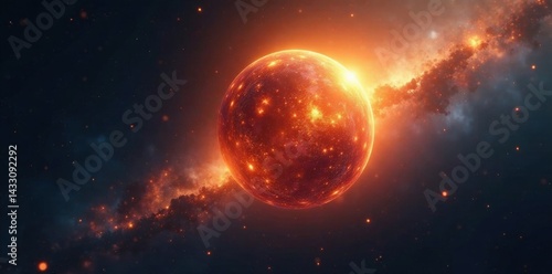 Glowing orb suspended in space with golden halo, luminous, abstract