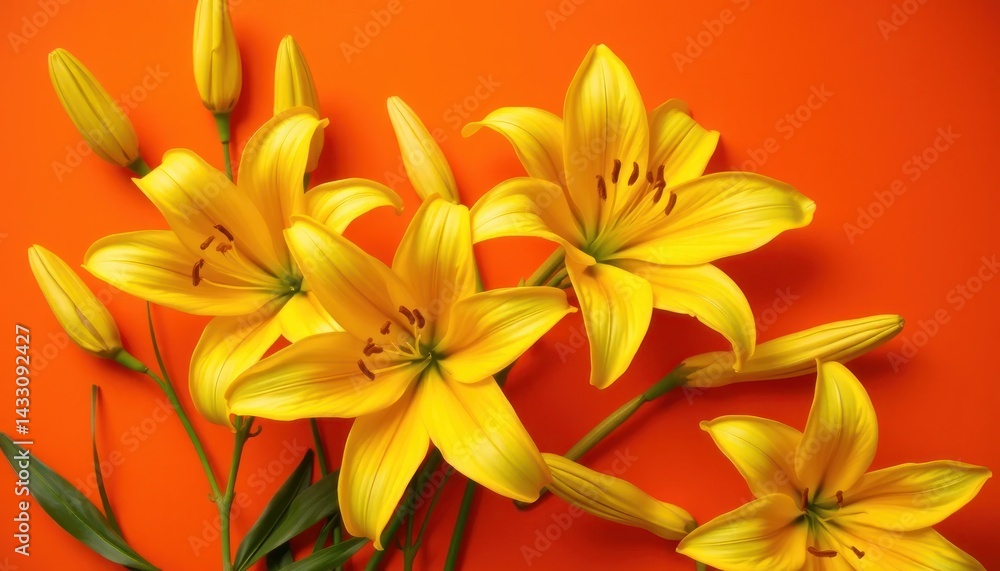 Yellow lilies on orange backdrop Yellow lilies on orange backdrop