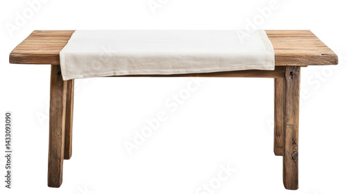 rustic wooden table with white table runner