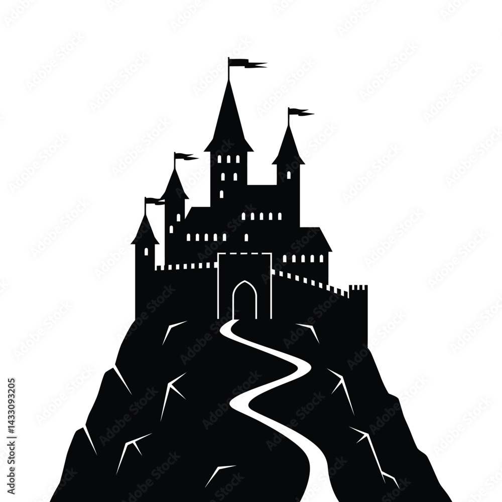 Obraz premium medieval fortress silhouette vector design art and illustration 