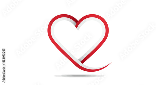 Elegant red and white ribbon forming a heart shape on white background symbolizing love and support for health and well being